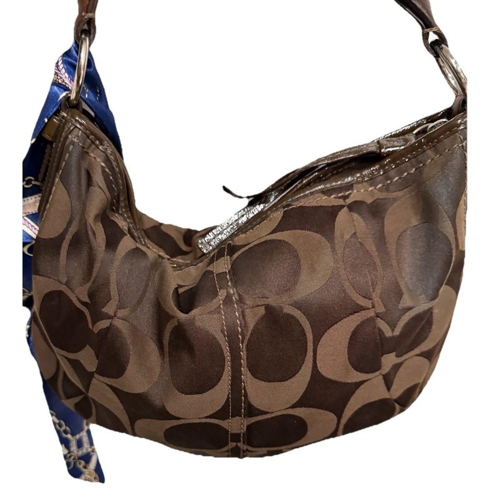 Coach Soho Hobo Bag Purse Vintage Dark Brown Slouchy Jacquard, Signature